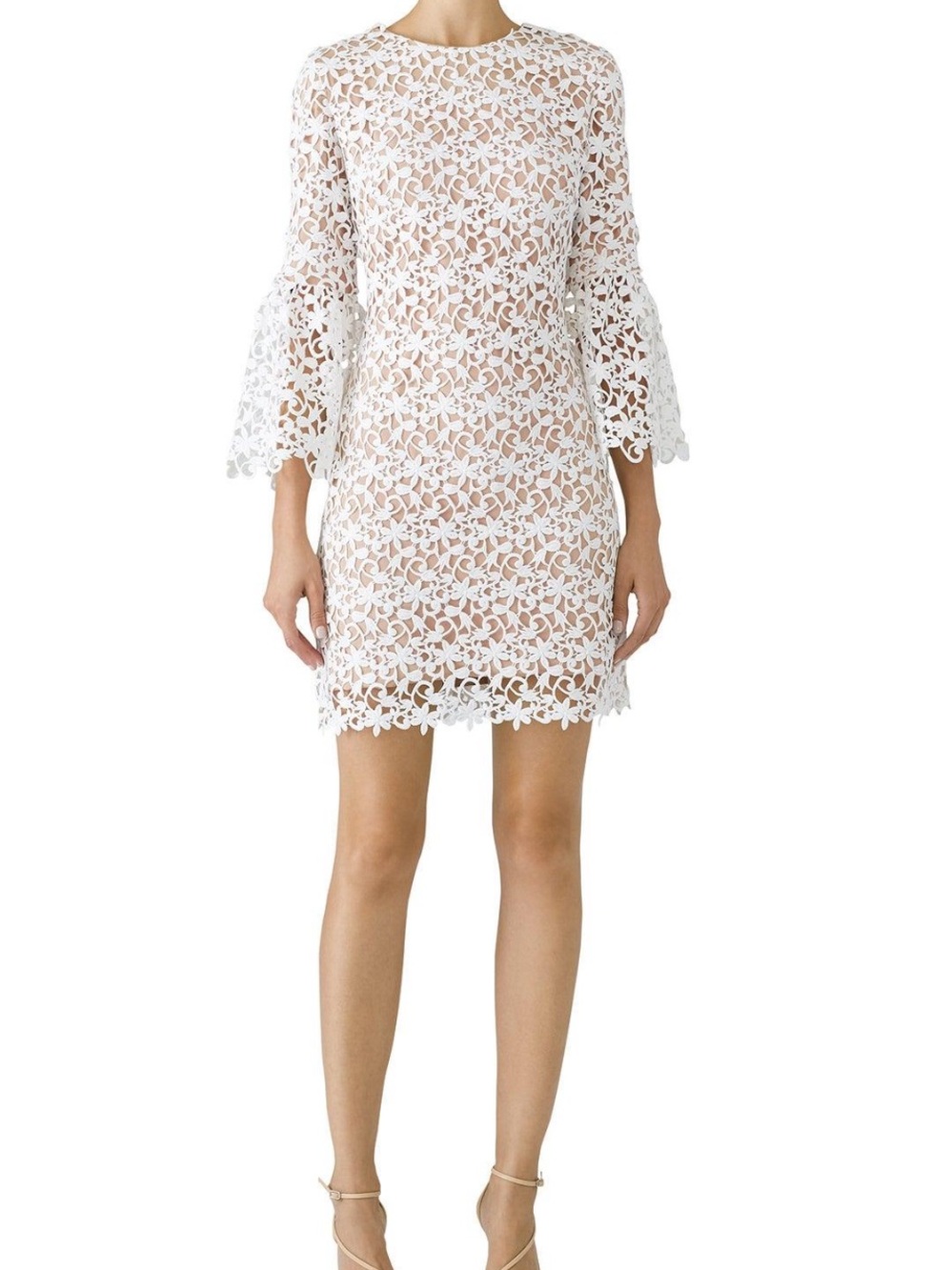 Dress the Population White Floral Crochet Long Sleeve Sheath Dress